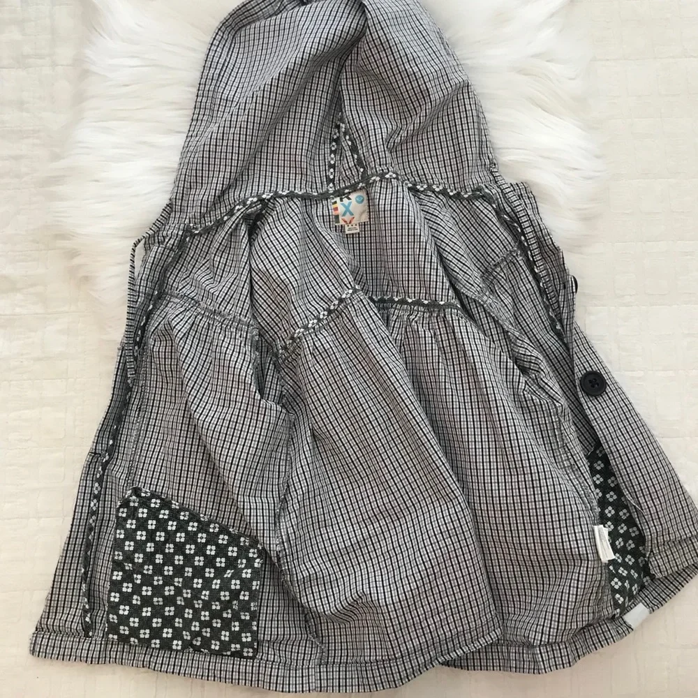 Roxy Black & White Plaid Button Front Hooded Light Spring Jacket - Picture 7 of 15